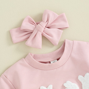Newborn Baby <strong>Girl</strong> <strong>Outfit</strong> My First Easter Clothes Embroidered <strong>Bunny</strong> Sweatshirt Easter Oversized Baby Romper with Headband - Product Image 5