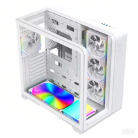 Horizontal White ATX Full Tower Gaming Computer Case with Panoramic Sea View Design Tempered Glass Front with Fan in Stock