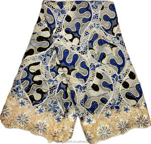 ผ้าลูกไม้แอฟริกันแบบใหม่สำหรับตัดเย็บชุดแอฟริกัน คุณภาพสูง ตัดด้วยเลเซอร์ ลายฉลุ 3 มิติ สำหรับชุดราตรี สีดำ สีน้ำเงิน - Product Image 1