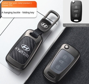 Housse de <span class=keywords><strong>clé</strong></span> de voiture unisexe au design simple en alliage de zinc, fibre de carbone et cuir pour <span class=keywords><strong>Hyundai</strong></span> Creta Transformer Aura <span class=keywords><strong>I20</strong></span> Elite 4 3 boutons - Product Image 3