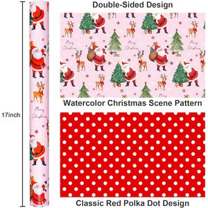 Pink Christmas <b>Wrapping</b> <b>Paper</b> Santa Reindeer Tree Design 46.8 Square Feet Roll Gift Craft Recyclable - Product Image 5