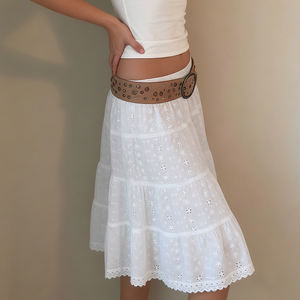 Falda Midi Boho en Línea A para Mujer con Encaje Texturizado, Cintura Natural, Estilo Dulce y Femenino de Verano - Product Image 3