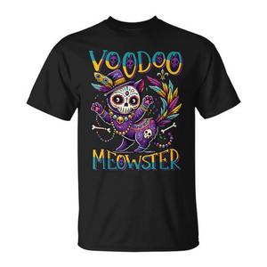 T-shirt Mardi Gras Cat Voodoo Meowster per gli amanti dei gatti, design divertente con gioco di parole - Product Image 1