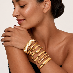 Wholesale Chunky Geometric Hiphop Gold Cuff <b>Bracelet</b> Stainless Steel 18K Gold Plated Unisex Wide Version Smooth Fashion Jewelry - Product Image 3
