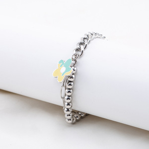 ญี่ปุ่นสไตล์เกาหลีไทเทเนียมเหล็กชั้นลูกปัดสร้อยข้อมือดอกไม้สำหรับผู้หญิงผู้ชายฤดูร้อน 2022 เครื่องประดับแฟชั่น - Product Image 3