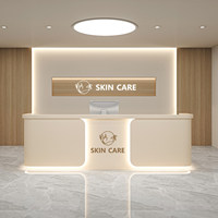 Bureau de réception multifonctionnel en bois massif incurvé, style minimaliste moderne, avec éclairage LED de luxe, pour hall d'hôtel ou bureau