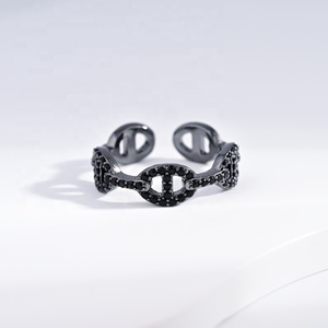 Bague unisexe en cuivre noir, style hip-hop, micro-pavée de zircon, avec pierre naturelle, motif fleur et étoile, plaquée or, style gothique, pour soirée - Product Image 4