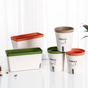 Maceta de plástico para decoración interior de oficina, Rectangular, redonda, verde, <span class=keywords><strong>autorriego</strong></span> - Product Image 1