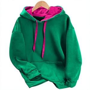 Sudadera con Capucha Verde Unisex, Oversize, de Forro Polar, Casual, con Bolsillos, Manga Larga, para Otoño, Color Sólido, Tejido Liso - Product Image 1