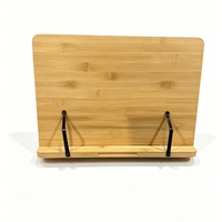 Grand support de livre de recettes en bambou, support de livre pliable réglable avec pinces de maintien des pages, support de livre de recettes à 4 positions pour la cuisine et le bureau
