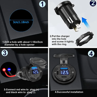 Chargeur USB marin 3 ports 12V-24V à charge rapide, étanche, avec prise allume-cigare USB de remplacement en aluminium, interrupteur et voltmètre