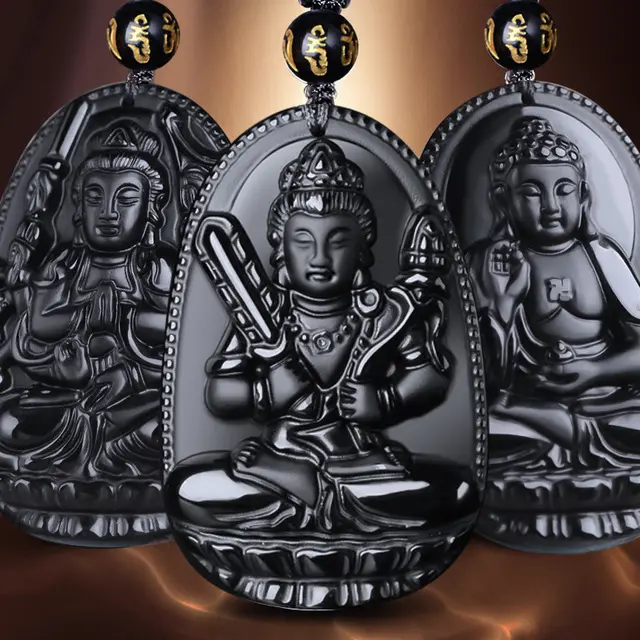 Hot Selling Anhänger Buddha Bodhisattva Amulett Talisman aus Obsidian Edelstein Buddha Halskette