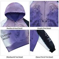 Veste à capuche zippée intégrale en molleton épais, style streetwear Y2K, avec strass, motif Saint alternatif, effet usé et color block