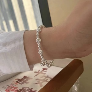 Sterling <b>Silver</b> <b>Beaded</b> Bracelet S925 <b>Silver</b> Ball Shape Women's Jewelry Gift Crystal Rhinestone Simple Style - Product Image 2