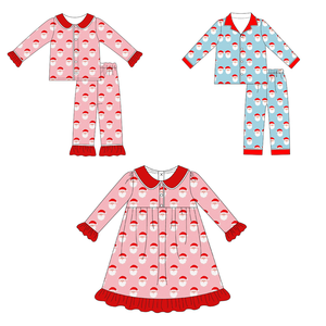 Vente en gros de pyjamas de Noël imprimés personnalisés roses et bleus pour petites filles et garçons vêtements de nuit pour enfants à volants - Product Image 1