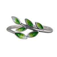 Bague ouverte en cuivre cloisonné feuille verte pour femme, style antique, rétro, littéraire et artistique