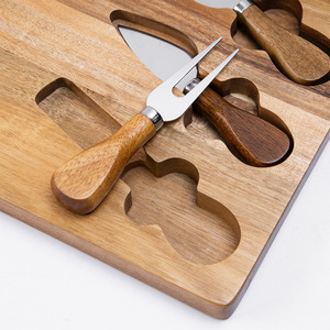 Acacia <b>Wood</b> Cheese Board Set With Stainless Steel Tools Multifunctional Kitchen Serving Tray For Cheese And Dessert - Product Image 2