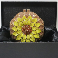 Tas Clutch Pengantin Mewah Berhias Kristal Bunga Matahari, Berlian Imitasi, dan Rantai dengan Logo Kustom untuk Pernikahan dan Pesta