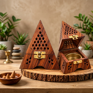 Wooden Sandalwood Incense Burner Box Pyramid Aromatherapy <b>Diffuser</b> Handcrafted Vent Hole <b>Oud</b> Scented for Home Gift - Product Image 2