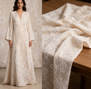 Nouvelle conception de tissu en organza blanc tissé avec broderie florale et papillons pailletés sur toute la surface, robes de mariée et abayas transparentes et rêveuses pour garçons - Product Image 1