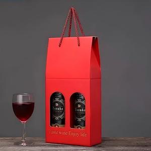 Boîte à vin portable haut <span class=keywords><strong>de</strong></span> gamme, recyclable, avec revêtement UV imperméable rouge personnalisé, lot <span class=keywords><strong>de</strong></span> deux, avec emballage personnalisé - Product Image 2