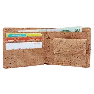 Boshiho Natural Color Eco Friendly Product Cork Leather Bifold Vegan vertical grain Purse Men Coin Pocket Card Holder Wallet