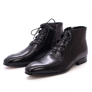 Designer High-Heeled Leather Lace-Up Waterproof Dress Shoes-Luxurious Pointed-Toe Ankle <b>Boots</b> for Men Autumn/Winter/Summer - Product Image 1