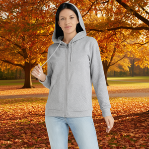 Sudadera con capucha y cremallera para mujer, mezcla de algodón y forro polar, informal, de otoño, color liso, manga larga, corte regular, con bolsillos - Product Image 2