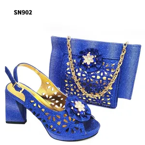 Good quality women Italian shoes and matching bag set African high heels 10cm party 2023