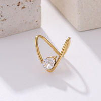 Bague de déclaration géométrique de luxe pour femme en acier inoxydable plaqué or antique avec zircon