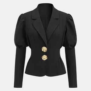 <span class=keywords><strong>Blazer</strong></span> Nero da Donna <span class=keywords><strong>con</strong></span> Maniche a Sbuffo e <span class=keywords><strong>Bottoni</strong></span> Decorativi Dorati, Giacca Formale Personalizzabile Slim Fit per Ufficio e Feste - Product Image 1