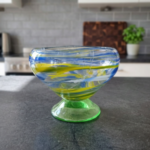 Bohemian Art Glass Serving <b>Bowl</b> Pedestal Dishwasher Safe <b>Blue</b> Green Swirl Decorative Soup Dinner <b>Bowl</b> for Home Dining - Product Image 2