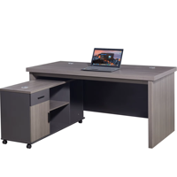 Bureau de direction moderne de luxe léger en laque durable, avec panneau technique écologique, grand meuble latéral, couleur bois naturel, modèle Président