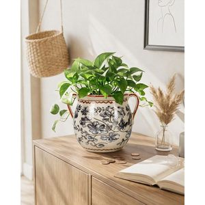 Ceramic Plant <b>Pot</b> 6 Inch Hand Painted Ink Wash Floral Crackle Glaze Home Decor Planter with Drainage Hole - Product Image 6