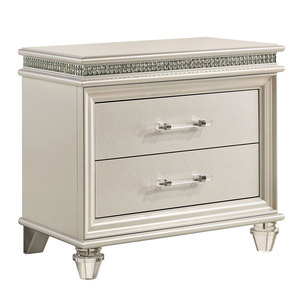 Classic Pearl White 1pc Nightstand 2-<b>Drawers</b> Felt Lined Top Acrylic Legs Contemporary Storage <b>Drawer</b> - Product Image 3