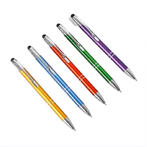 Wholesale low moq Promotional NewBall Stylus Soft Touch Screen Pen 2 In 1 Multifunction Metal Ballpoint Pens with Labels