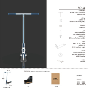 <span class=keywords><strong>Trottinette</strong></span> <span class=keywords><strong>freestyle</strong></span> professionnelle Vokul Solo avec roues à noyau creux de 120 mm et plateforme large pour les figures de rue, guidon en acier SCS - Product Image 2