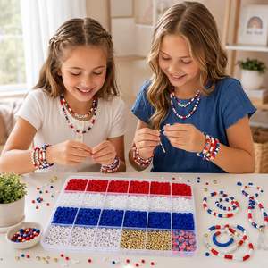 Kit de fabrication de bracelets en argile polymère rouge, blanc et bleu avec perles drapeau américain, ensemble de bijoux DIY pour le 4 juillet - Product Image 4