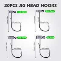 Hameçons Ned Rig Jig 20 pièces, tête champignon, support d'appât vertical, hameçon tranchant à ardillon pour la pêche de précision