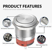 Interrupteur à bouton-poussoir en acier inoxydable 22 mm, haute précision, pour panneau, IP65, mécanisme de contact SPDT