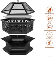 Foyer portatif pour jardin, grande terrasse, avec Grille de Poker et Grille de protection, panier de feu avec couvercle de protection étanche, gaz d'extérieur