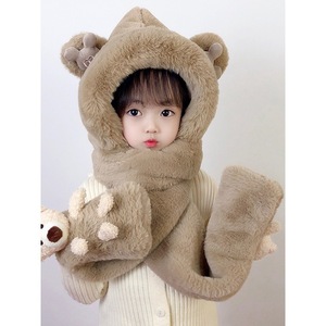 Children's Winter <b>Hat</b> Scarf <b>Gloves</b> <b>Set</b> Fleece Lined Thickened Bear Ear Flaps Warm Three Piece For Girls <b>And</b> Boys - Product Image 2