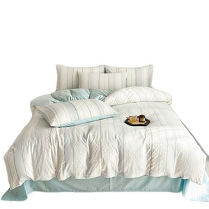 Hongchang Minimalist <b>Bedding</b> Set 60S Washed Cotton Striped All Season Breathable 4 Piece - Product Image 5
