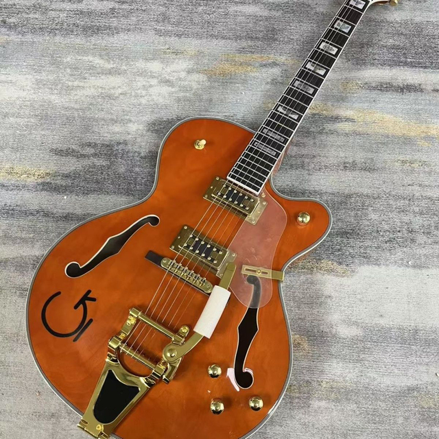 Ready to Ship Hollow Body Orange Electric Guitar Professional Rock & ES335 Jazz Guitar with Tremolo System BIGSBY Gold Hardware
