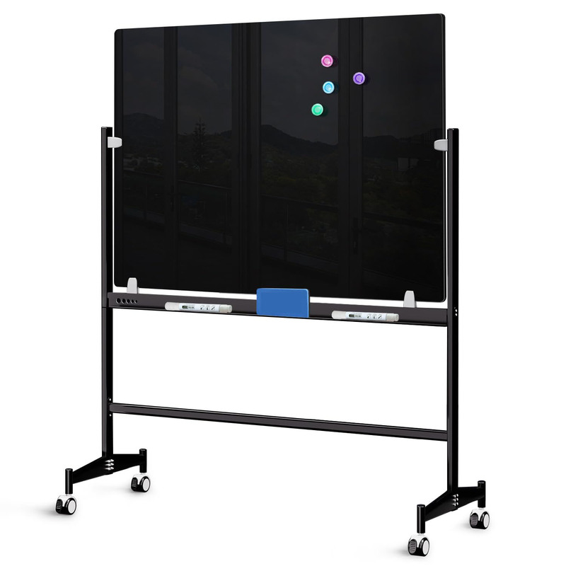 Adjustable Height Rolling Whiteboard Mobile Black
