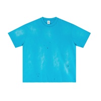 T-shirt à col ras du cou, surdimensionné, lourd, en coton 100 %, tricoté, avec logo personnalisé, de luxe, déchiré, motif respirant