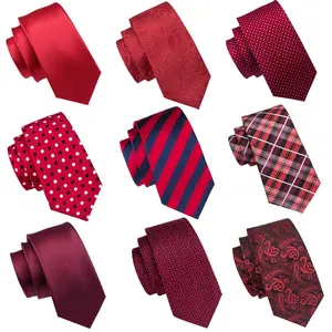 Özel jakarlı kravat geniş kırmızı erkek kravat düz ipek kravatlar cep meydanı