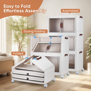 3-Layer Foldable Modern Storage Cabinet Magnetic Door Lightweight Portable Transparent Doors Space-Saving Bedroom Warehouse - Product Image 2