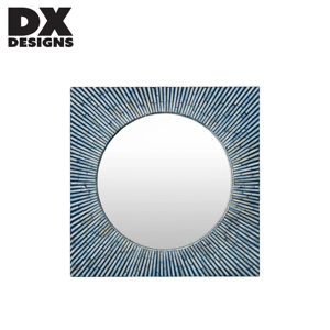 Specchio Rotondo DX Designs con Cornice Quadrata, Mosaico Blu e Bianco Radiante, Specchio Decorativo da Parete per Bagno e Soggiorno - Product Image 1
