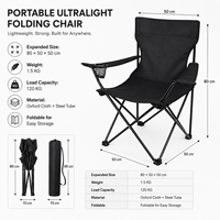 Chaise de camping pliable portable avec accoudoirs, chaise de réalisateur légère pour la pêche et le barbecue